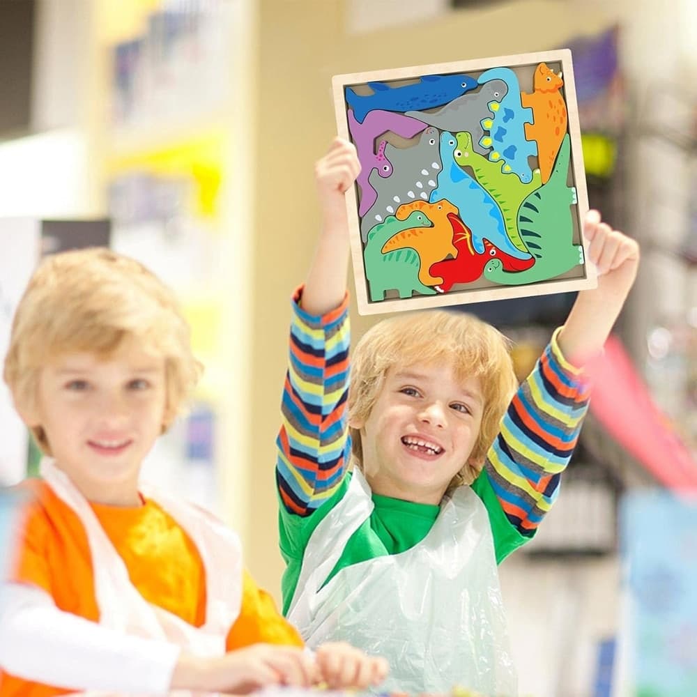 PUZZLE 3D A INCASTRO IN LEGNO FORMA DINOSAURI PER BAMBINI GIOCO DA TAVOLO EDUCATIVO 07937 - 4