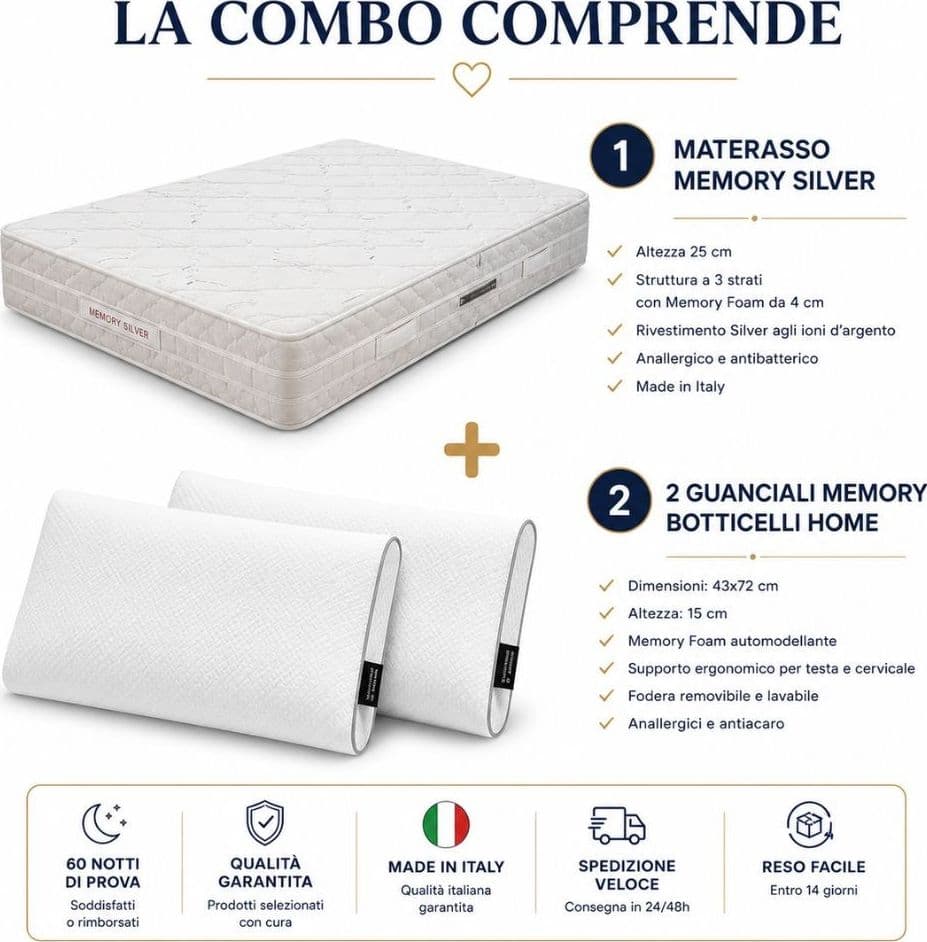 Combo Materasso Memory Silver + 2 Guanciali Memory Botticelli Home - 2