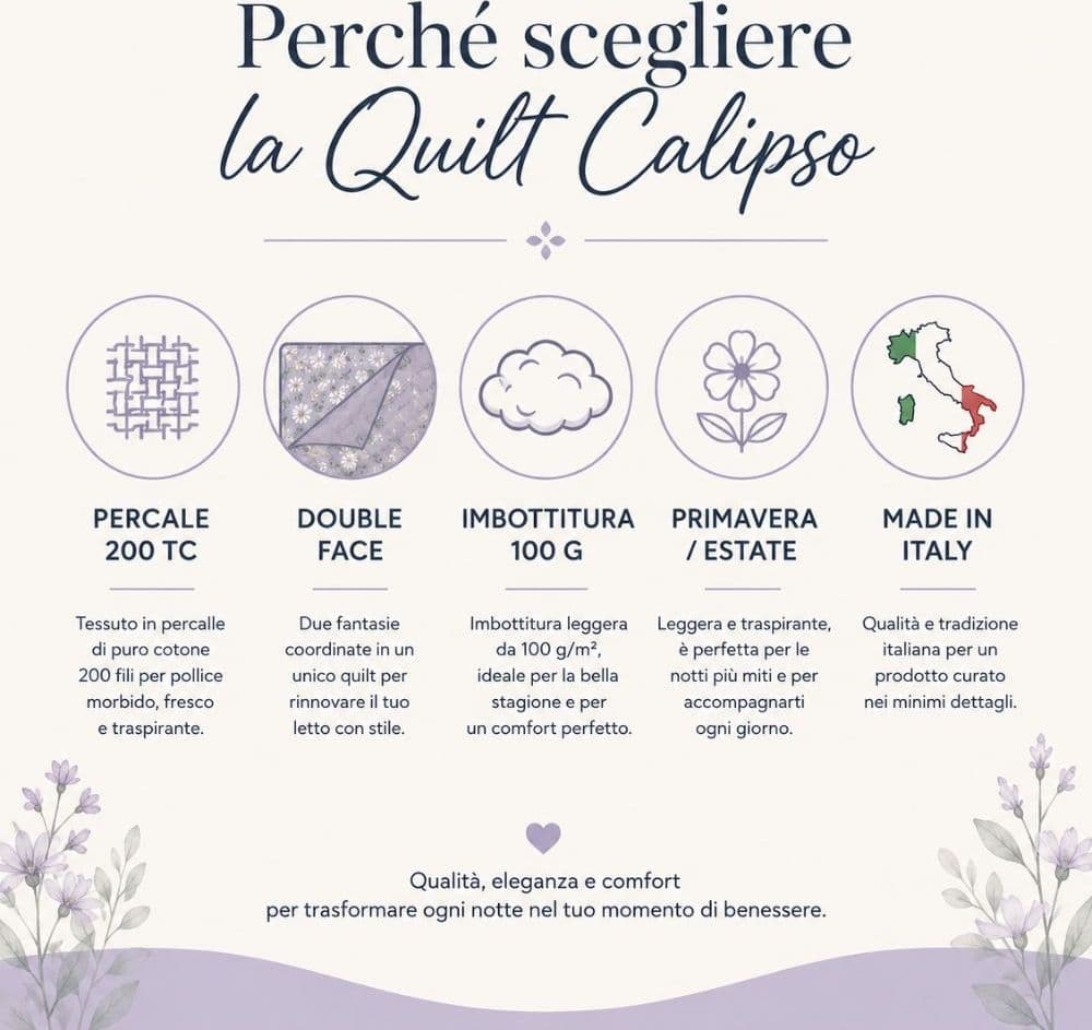 Quilt Matrimoniale Calipso 100 g in Percalle di Cotone 200 TC Double Face - 16