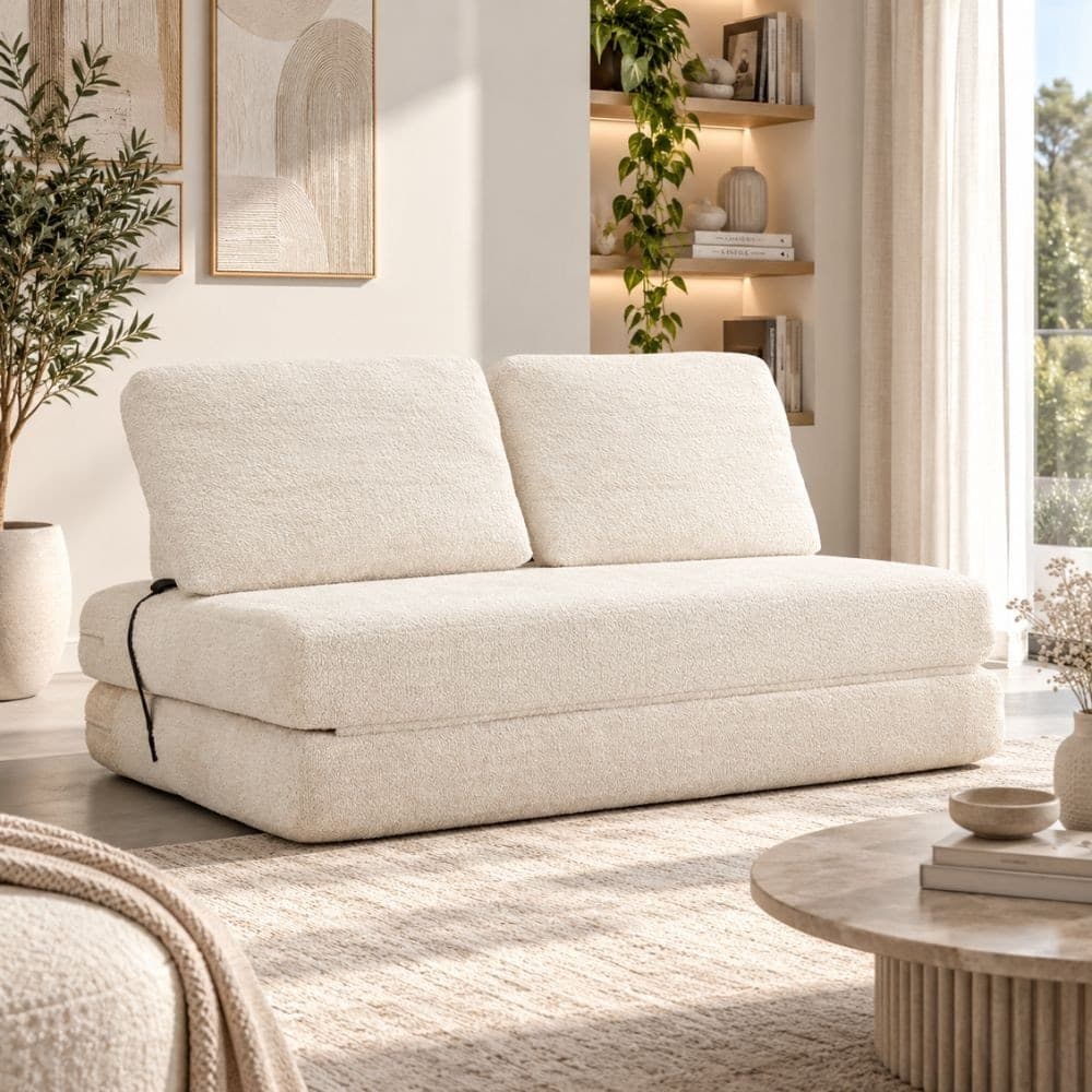 Divano Letto Faster 2 Posti in Bouclé Bianco 150 cm