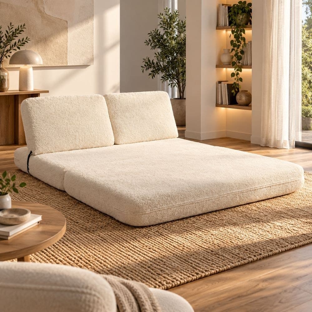 Divano Letto Faster 2 Posti in Bouclé Bianco 150 cm - 3