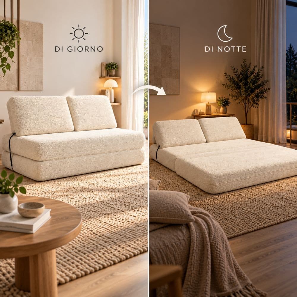 Divano Letto Faster 2 Posti in Bouclé Bianco 150 cm - 7