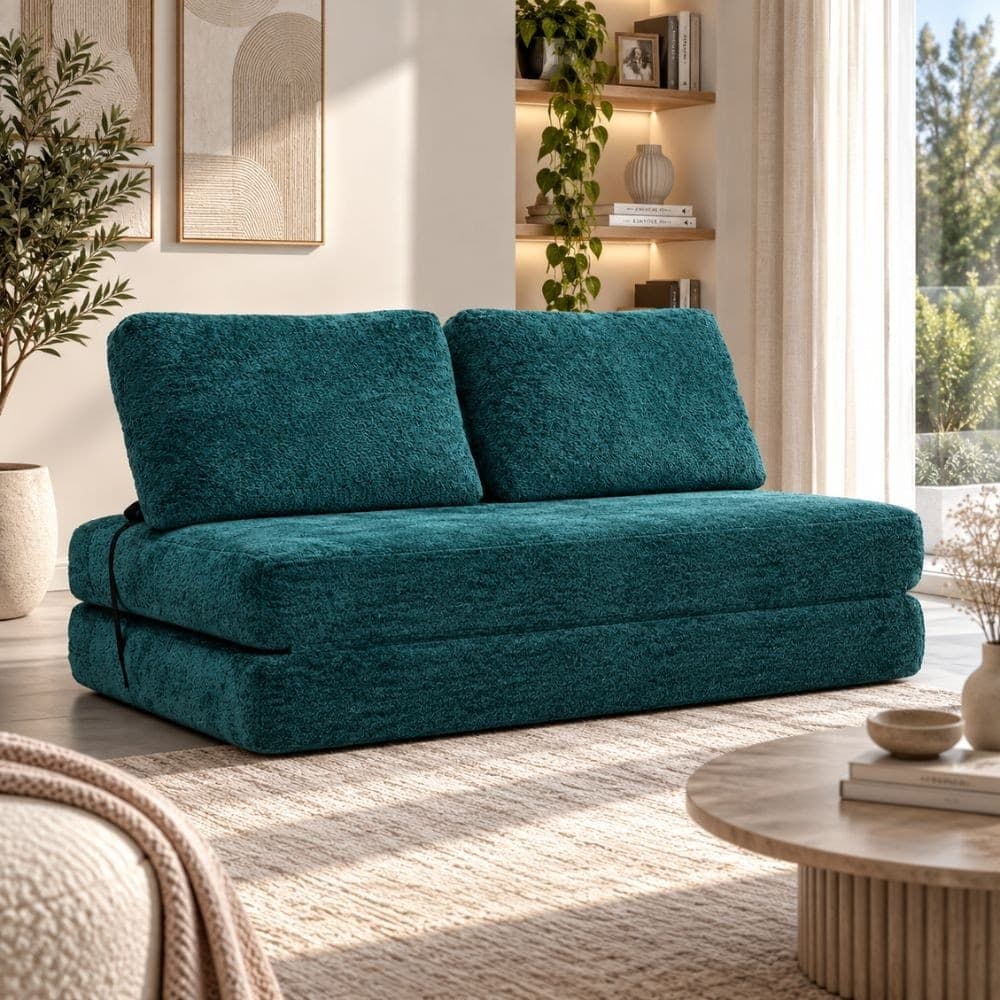 Divano Letto Faster 2 Posti in Bouclé Petrolio 150 cm
