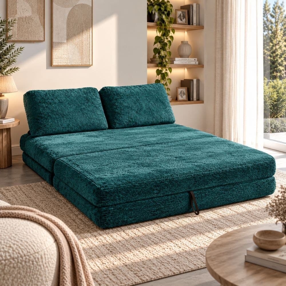 Divano Letto Faster 2 Posti in Bouclé Petrolio 150 cm - 3