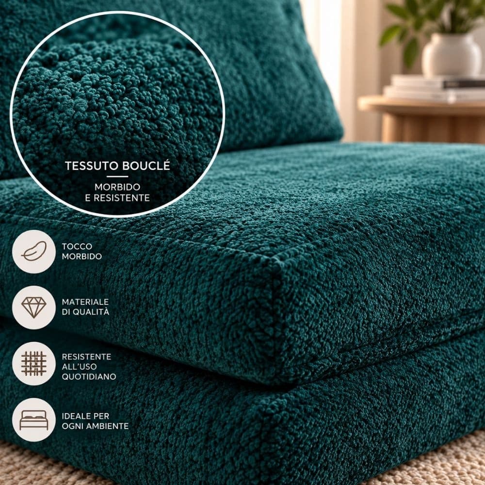 Divano Letto Faster 2 Posti in Bouclé Petrolio 150 cm - 5