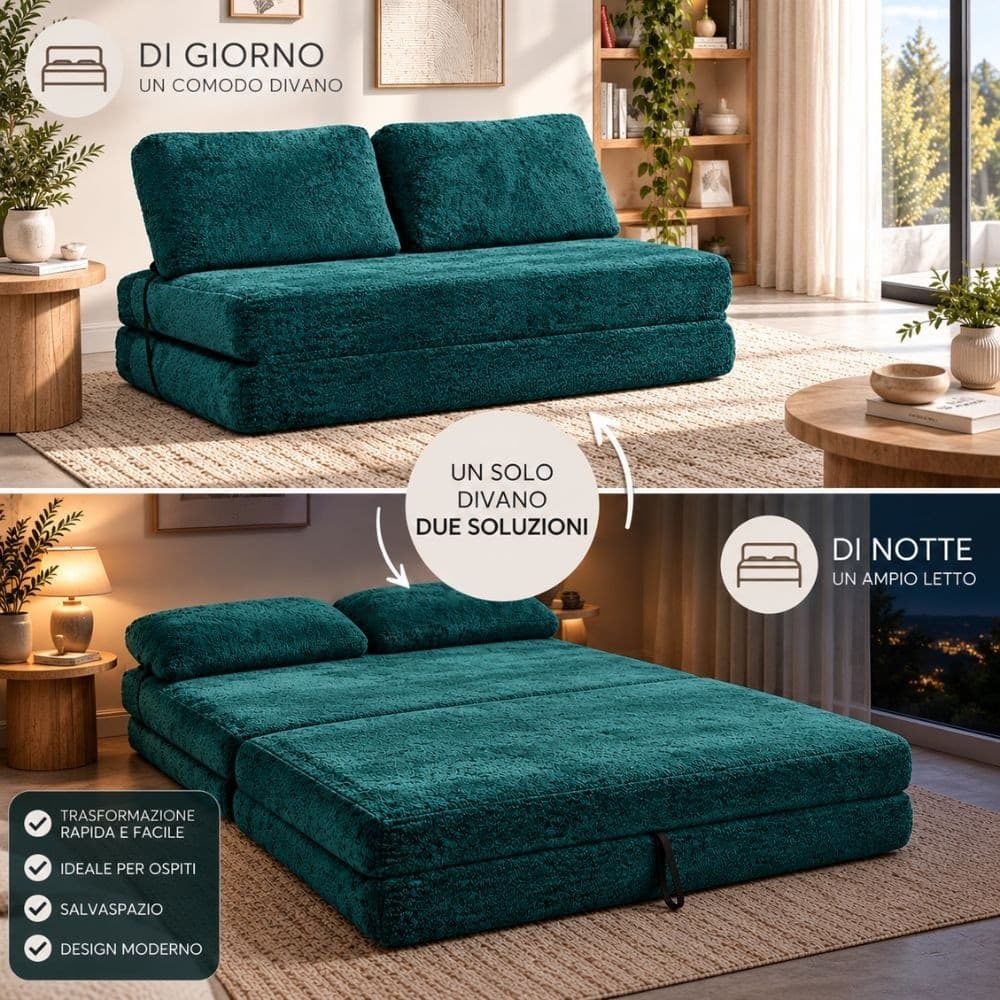 Divano Letto Faster 2 Posti in Bouclé Petrolio 150 cm - 7