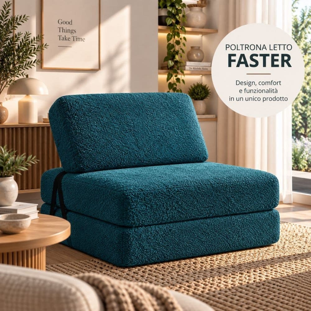 Poltrona Letto Faster 1 Posto in Bouclé Petrolio 80 cm