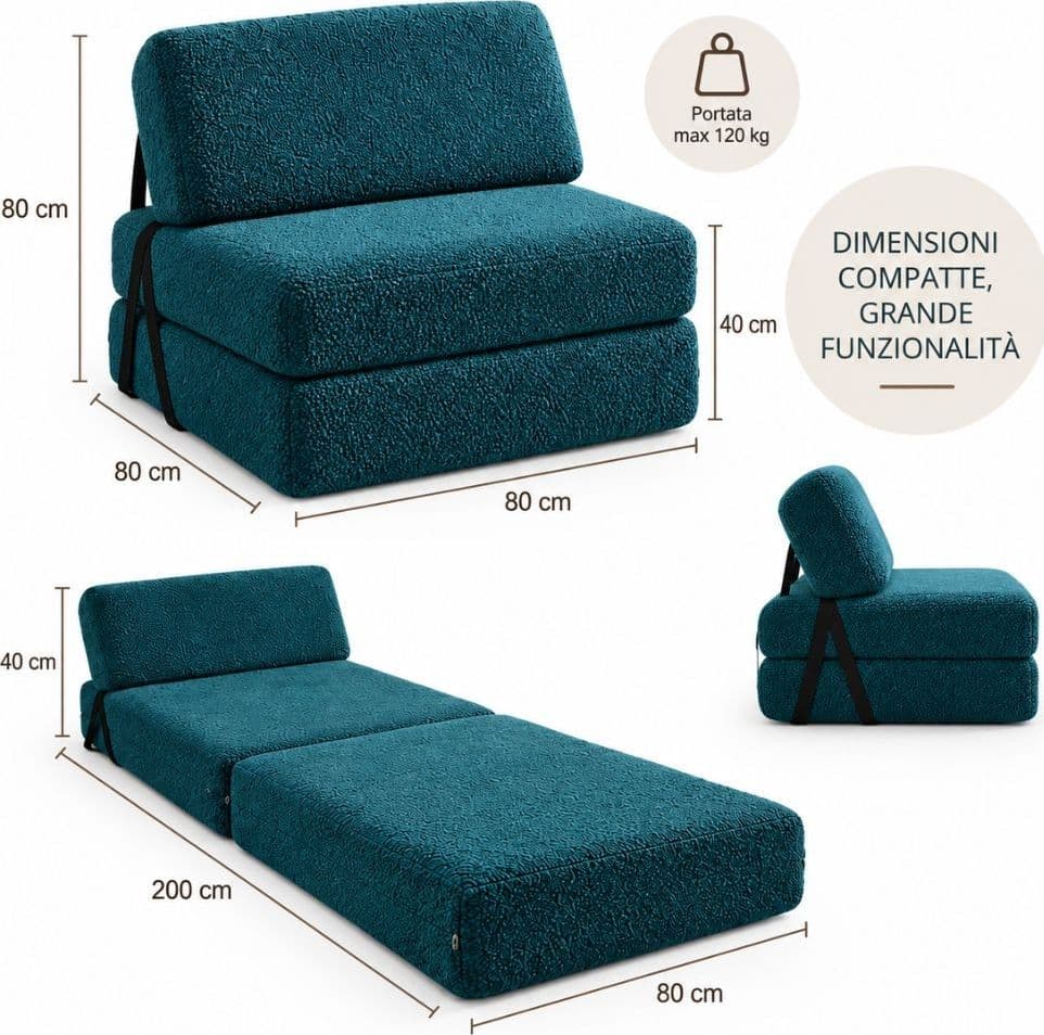 Poltrona Letto Faster 1 Posto in Bouclé Petrolio 80 cm - 4