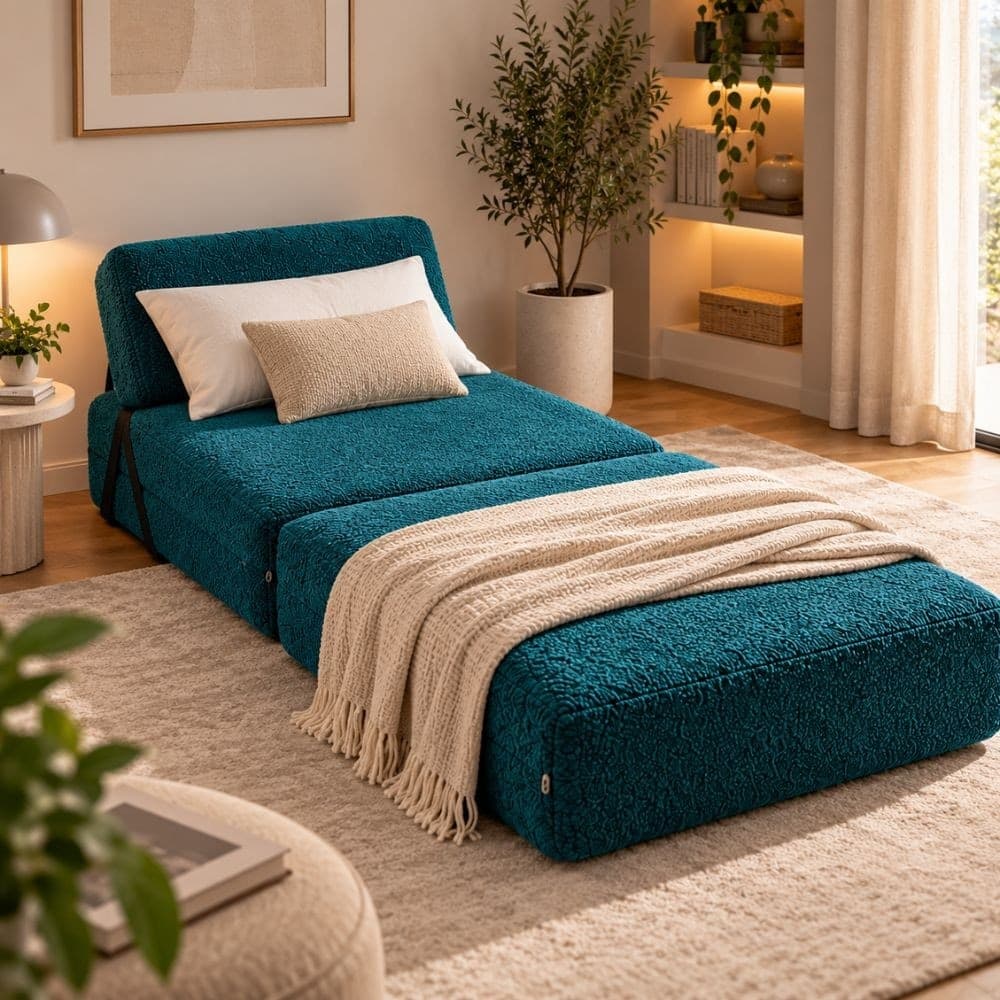 Poltrona Letto Faster 1 Posto in Bouclé Petrolio 80 cm - 8