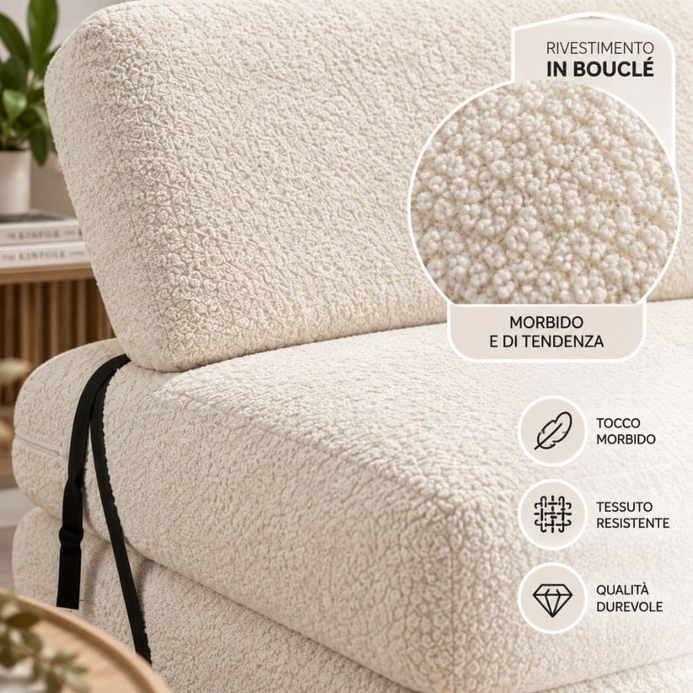 Poltrona Letto Faster 1 Posto in Bouclé Bianco 80 cm - 5