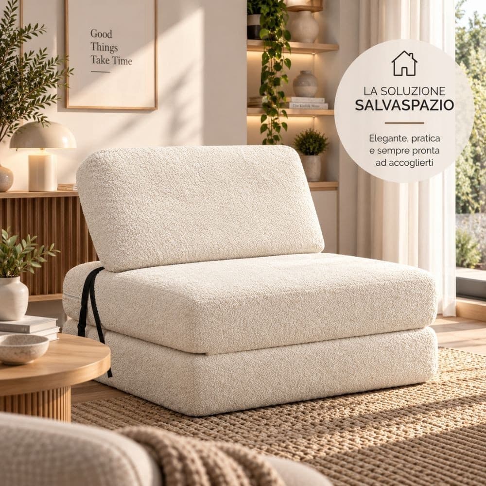 Poltrona Letto Faster 1 Posto in Bouclé Bianco 80 cm - 7