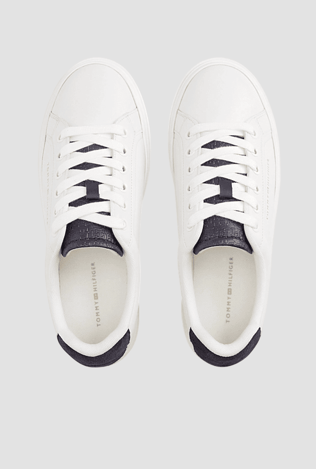 Tommy Hilfiger scarpe in pelle con inserto blu da donna bianco - 3