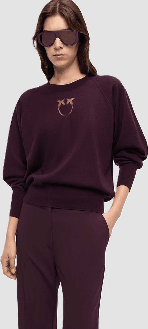 Pinko maglia con logo love birds donna viola - 3