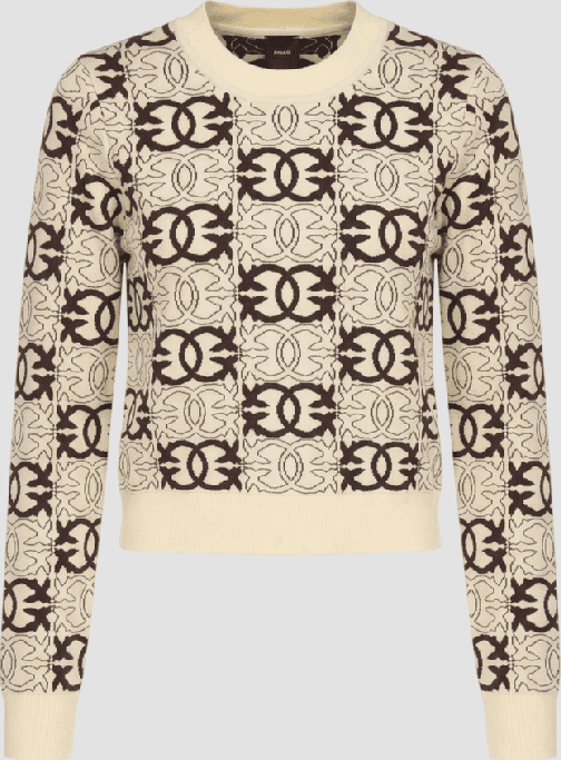 Pinko maglia cropped love birds donna beige-marrone