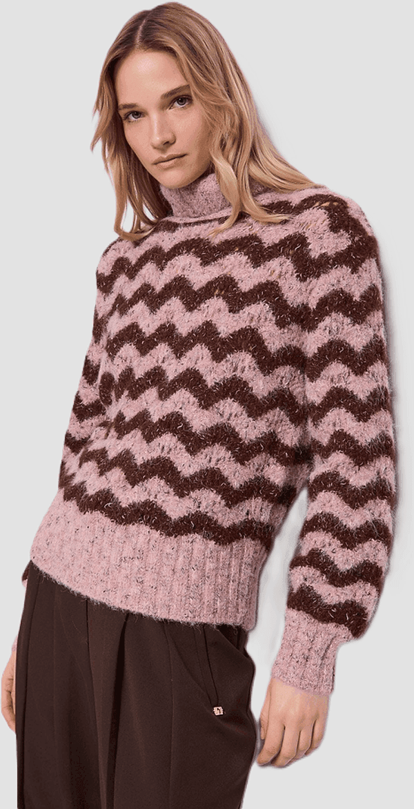 GAUDI dolcevita con motivo a zig-zag donna rosa-marrone - 2