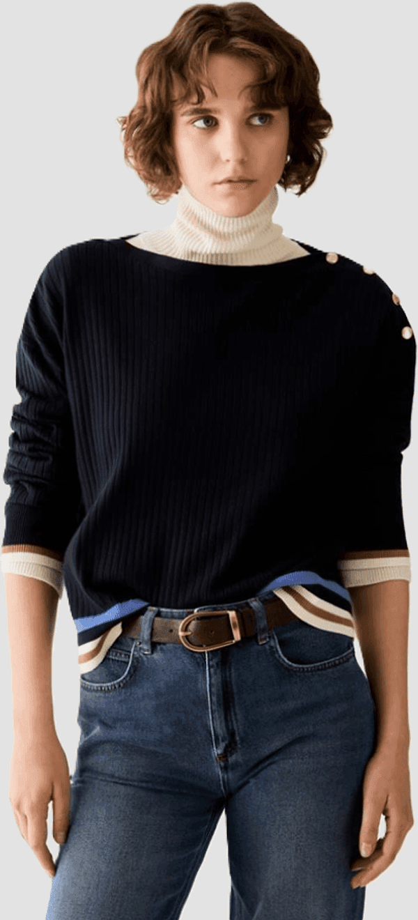 PENNYBLACK maglia a coste con bottoni donna navy blue - 2