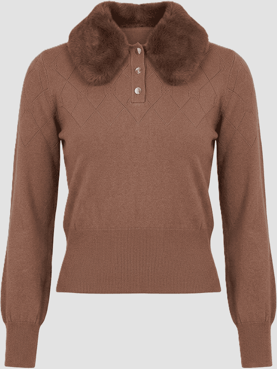 GAUDI polo con collo in ecopelliccia donna marrone
