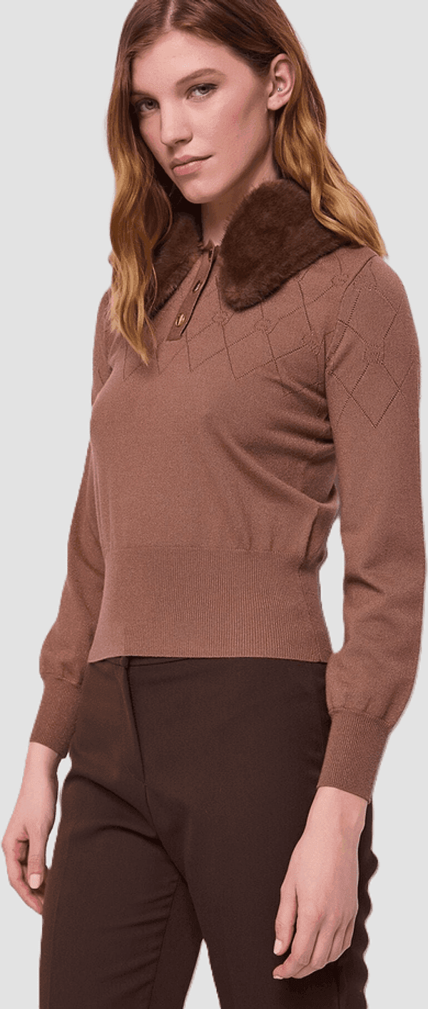 GAUDI polo con collo in ecopelliccia donna marrone - 2