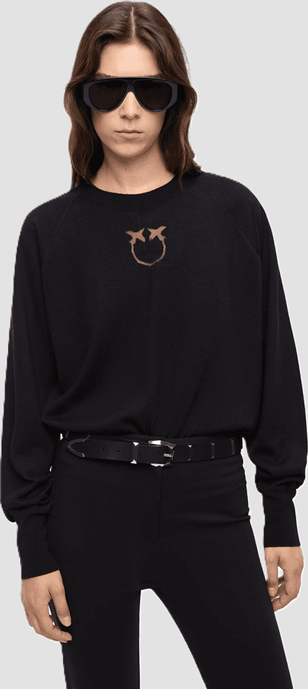 Pinko maglia con logo love birds donna nero - 3