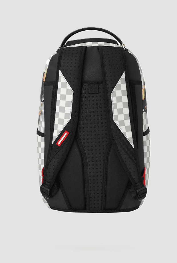 Sprayground zaino checkered shark &amp; flames unisex grigio-bianco - 4