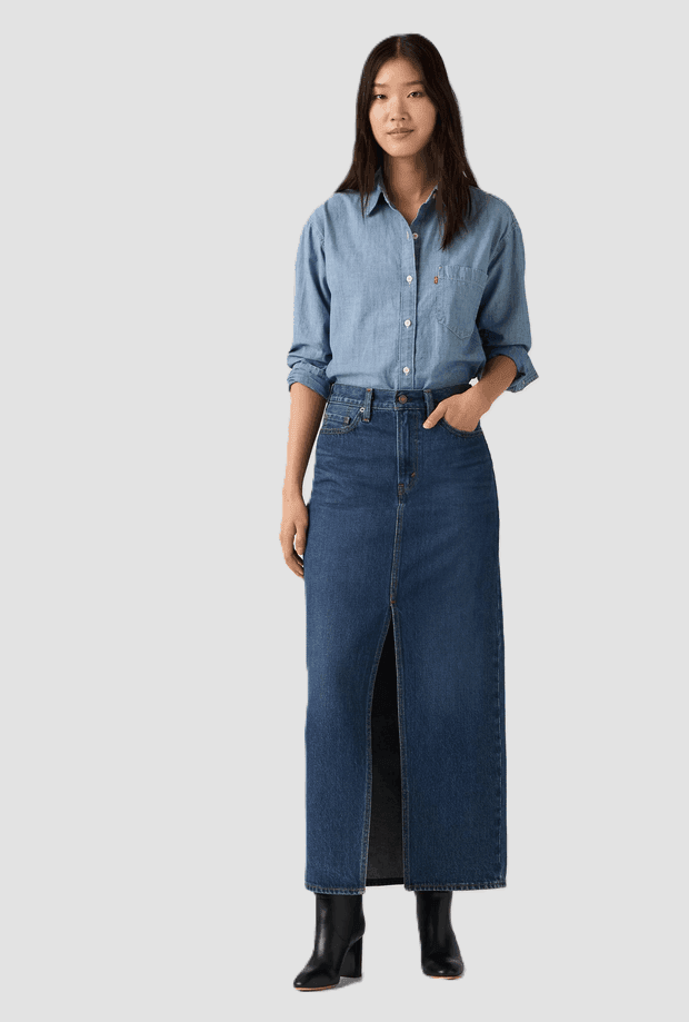 LEVI'S gonna in denim con spacco donna blu medio - 2