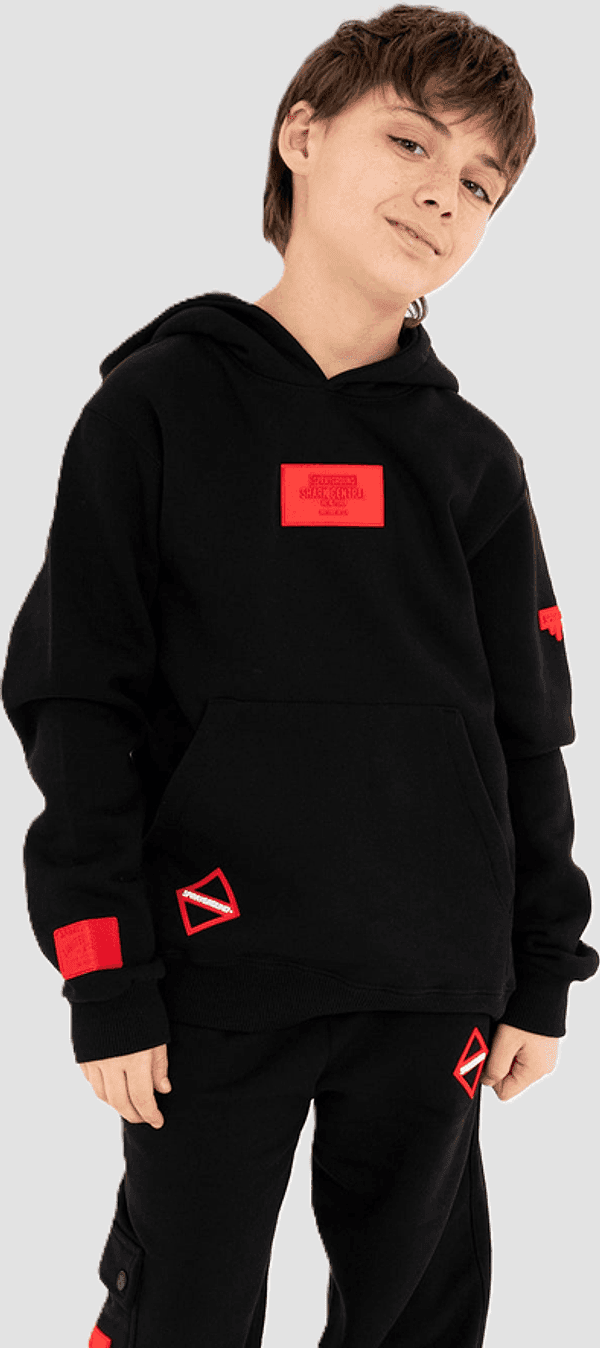 Sprayground felpa con cappuccio con patch rossa da bambino nero - 2