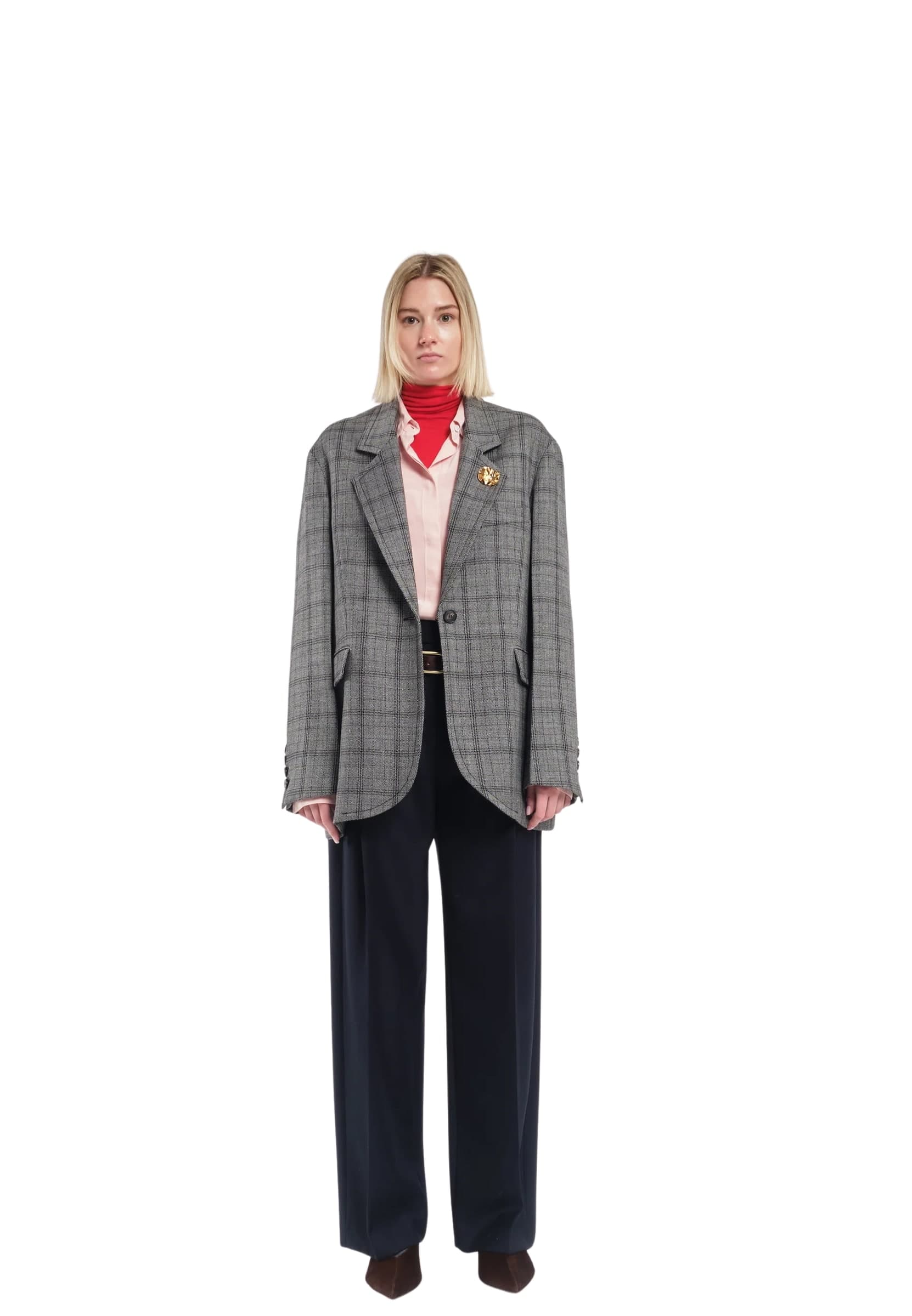 TELA Blazer monopetto  a quadri in lana con spilla dorata - 3