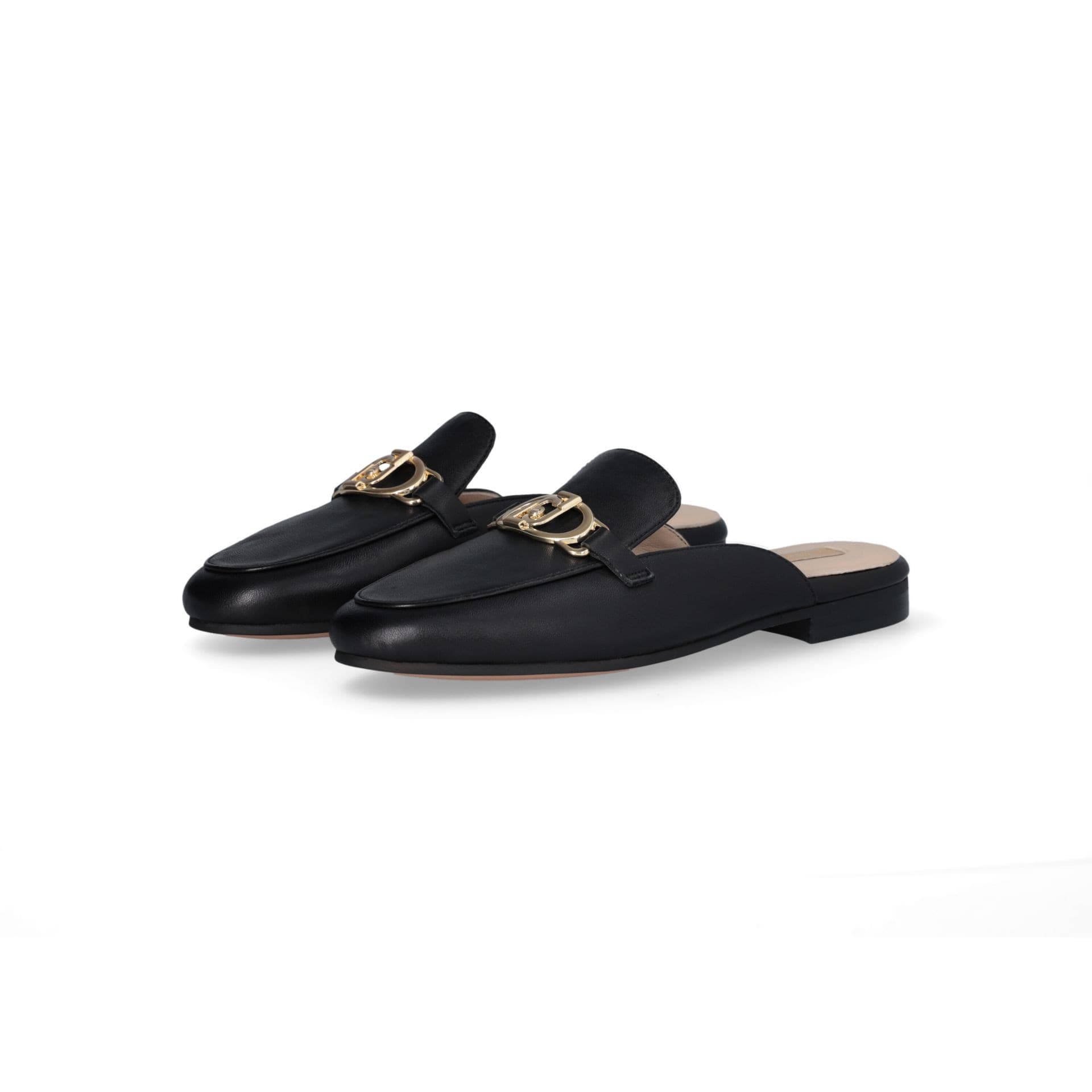 LIU JO Liu Jo Slippers Nere Emel in Pelle Nappa con Morsetto e Logo Metallico - 2