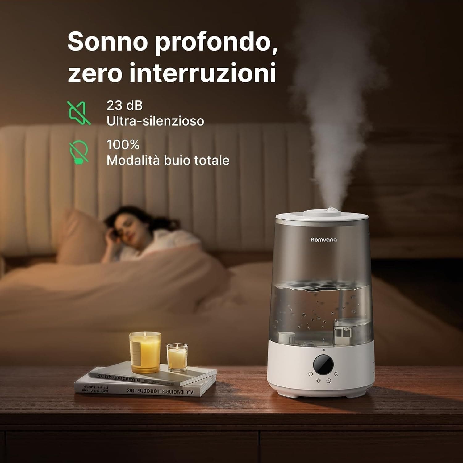 Umidificatore 3,6L Ultrasuoni 16dB Aromaterapia 7 Colori 34h Top Fill 35m² H101 - 2