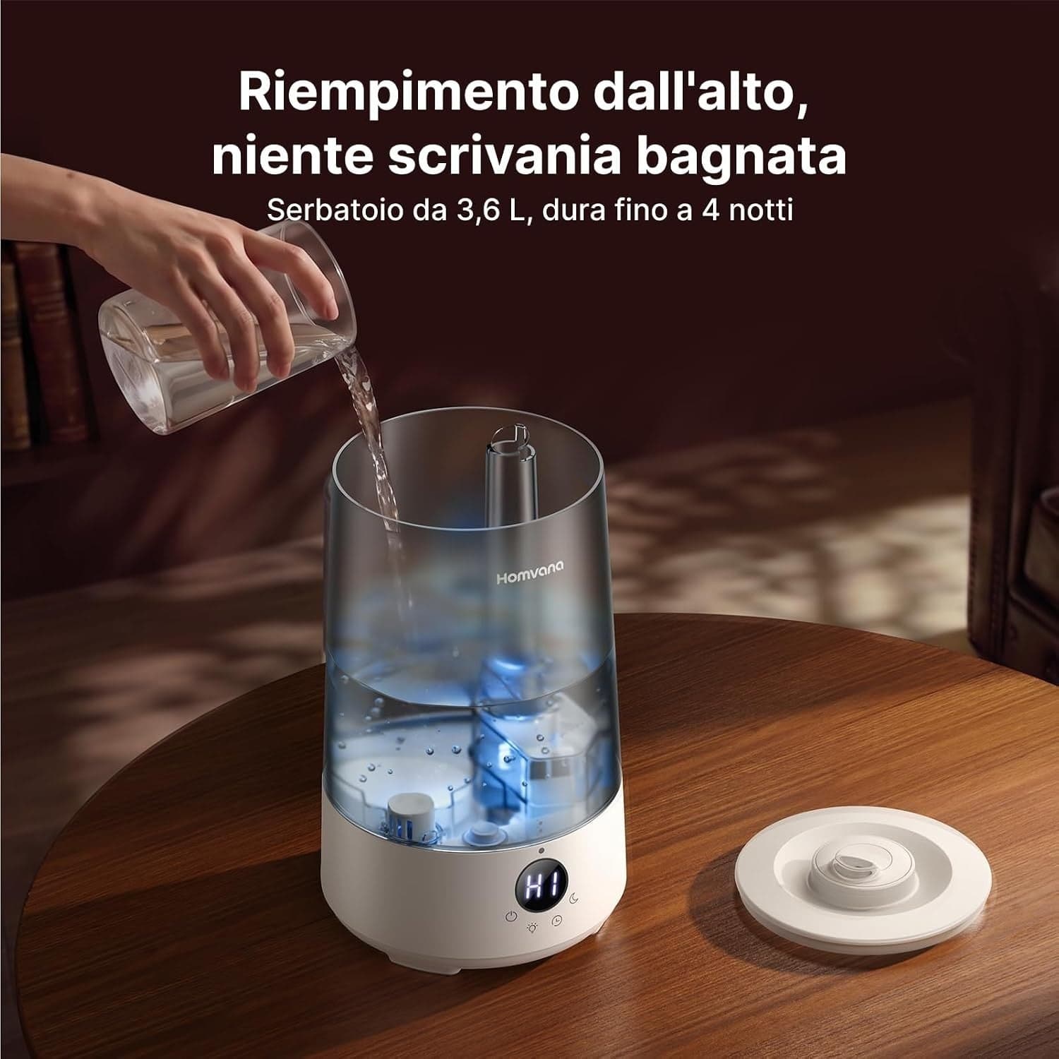 Umidificatore 3,6L Ultrasuoni 16dB Aromaterapia 7 Colori 34h Top Fill 35m² H101 - 4