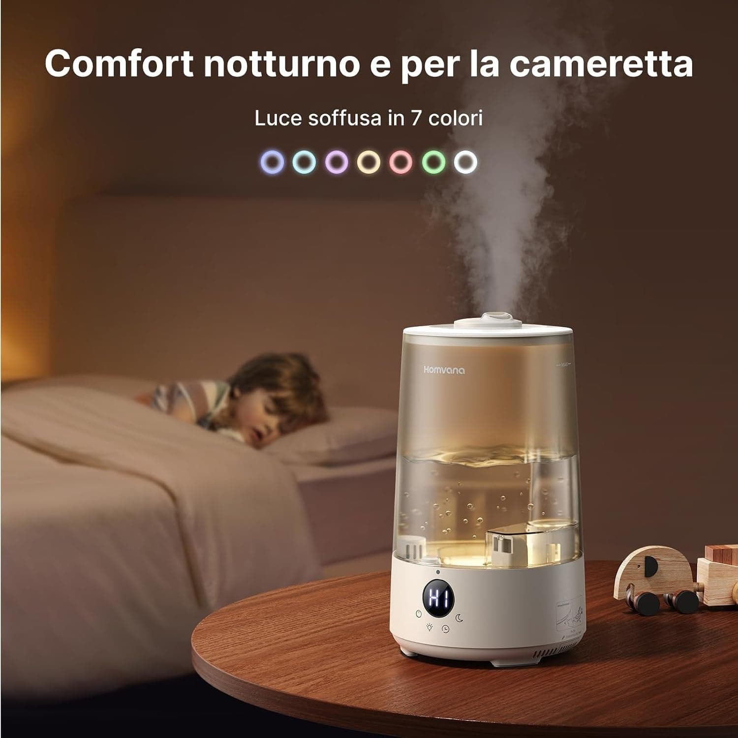 Umidificatore 3,6L Ultrasuoni 16dB Aromaterapia 7 Colori 34h Top Fill 35m² H101 - 5
