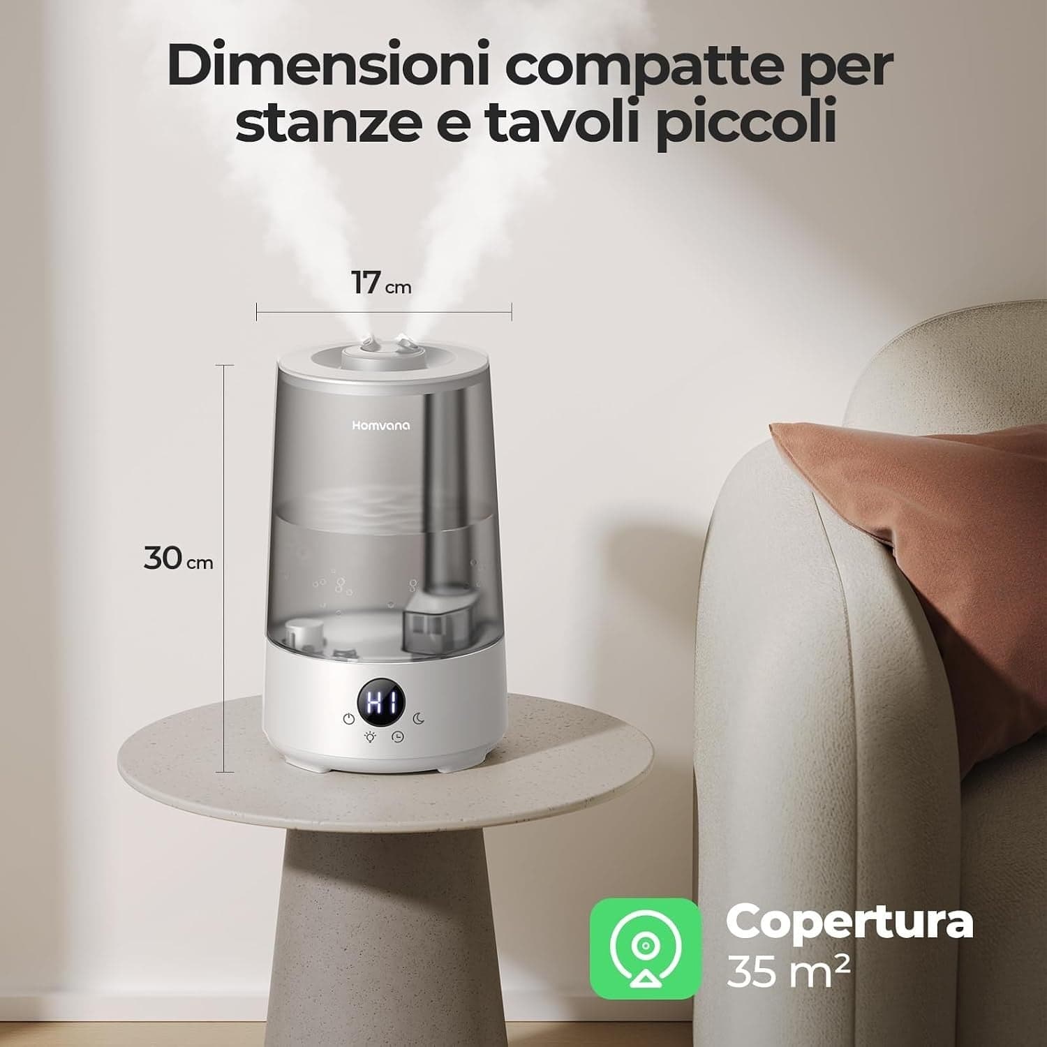 Umidificatore 3,6L Ultrasuoni 16dB Aromaterapia 7 Colori 34h Top Fill 35m² H101 - 6