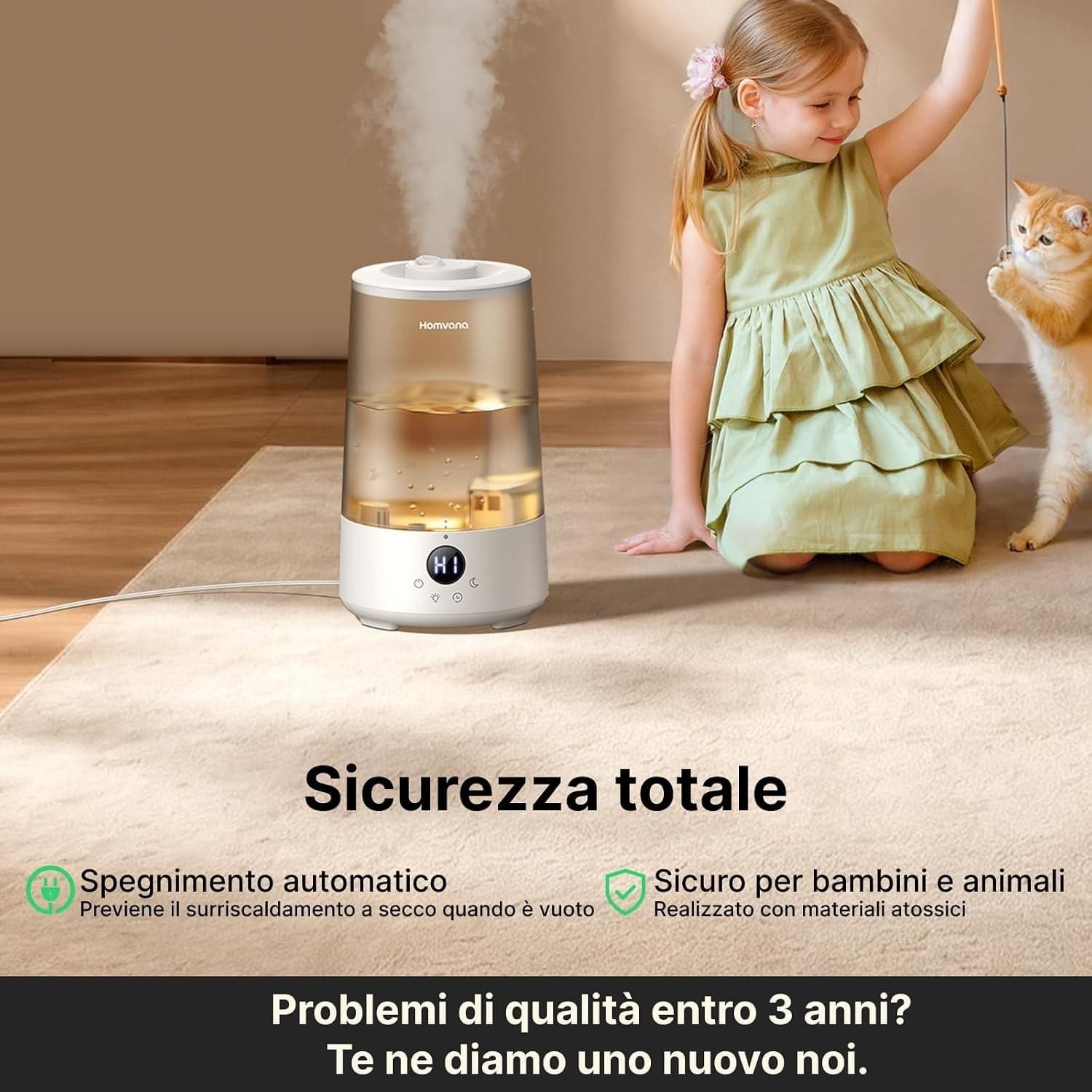 Umidificatore 3,6L Ultrasuoni 16dB Aromaterapia 7 Colori 34h Top Fill 35m² H101 - 7