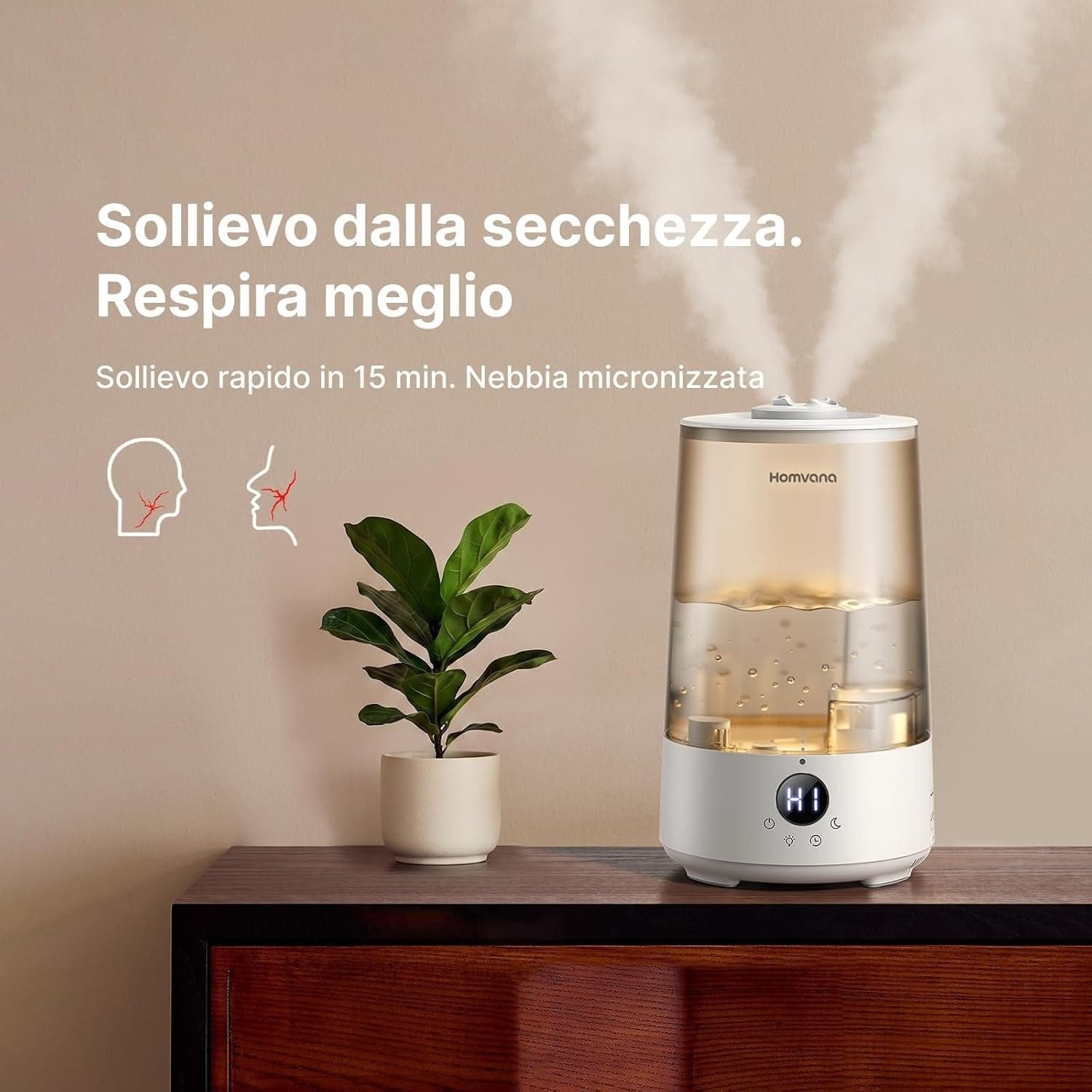 Umidificatore 3,6L Ultrasuoni 16dB Aromaterapia 7 Colori 34h Top Fill 35m² H101 - 8