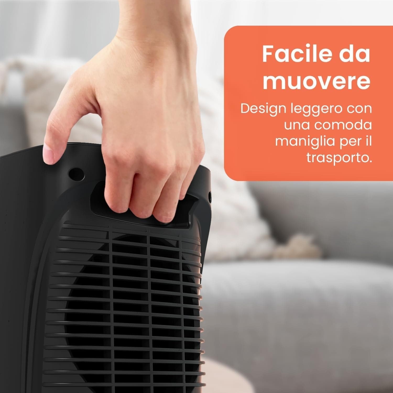 Termoventilatore Ceramico 1800W Oscillante 60° Termostato 2 Livelli Ventola Nero - 2