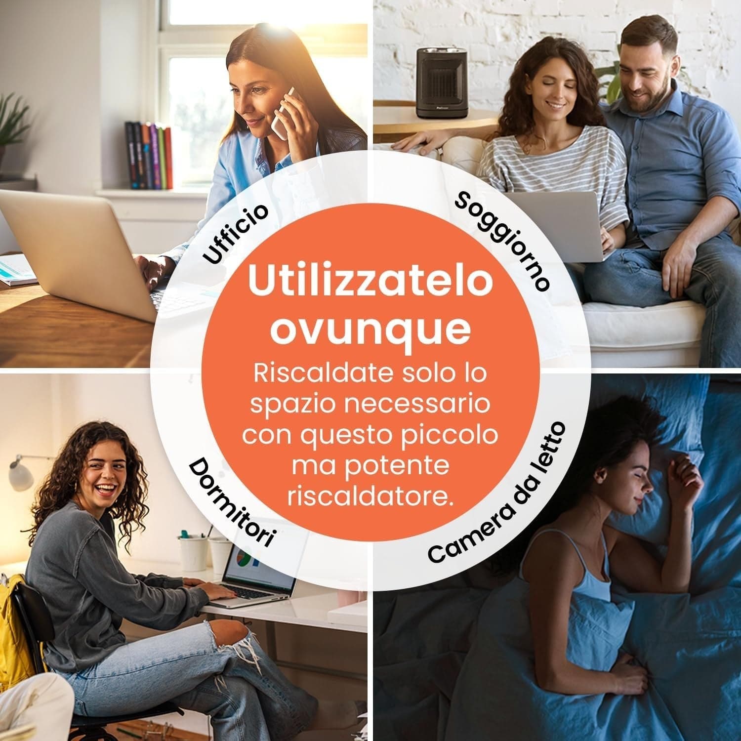 Termoventilatore Ceramico 1800W Oscillante 60° Termostato 2 Livelli Ventola Nero - 4