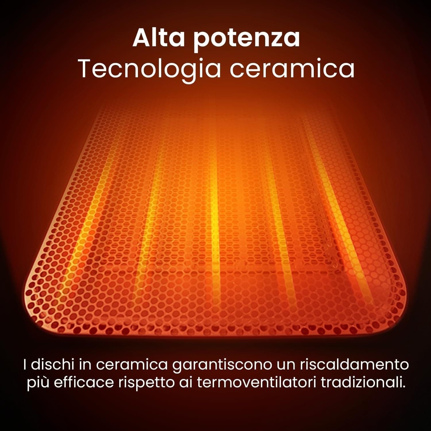 Termoventilatore Ceramico 1800W Oscillante 60° Termostato 2 Livelli Ventola Nero - 7