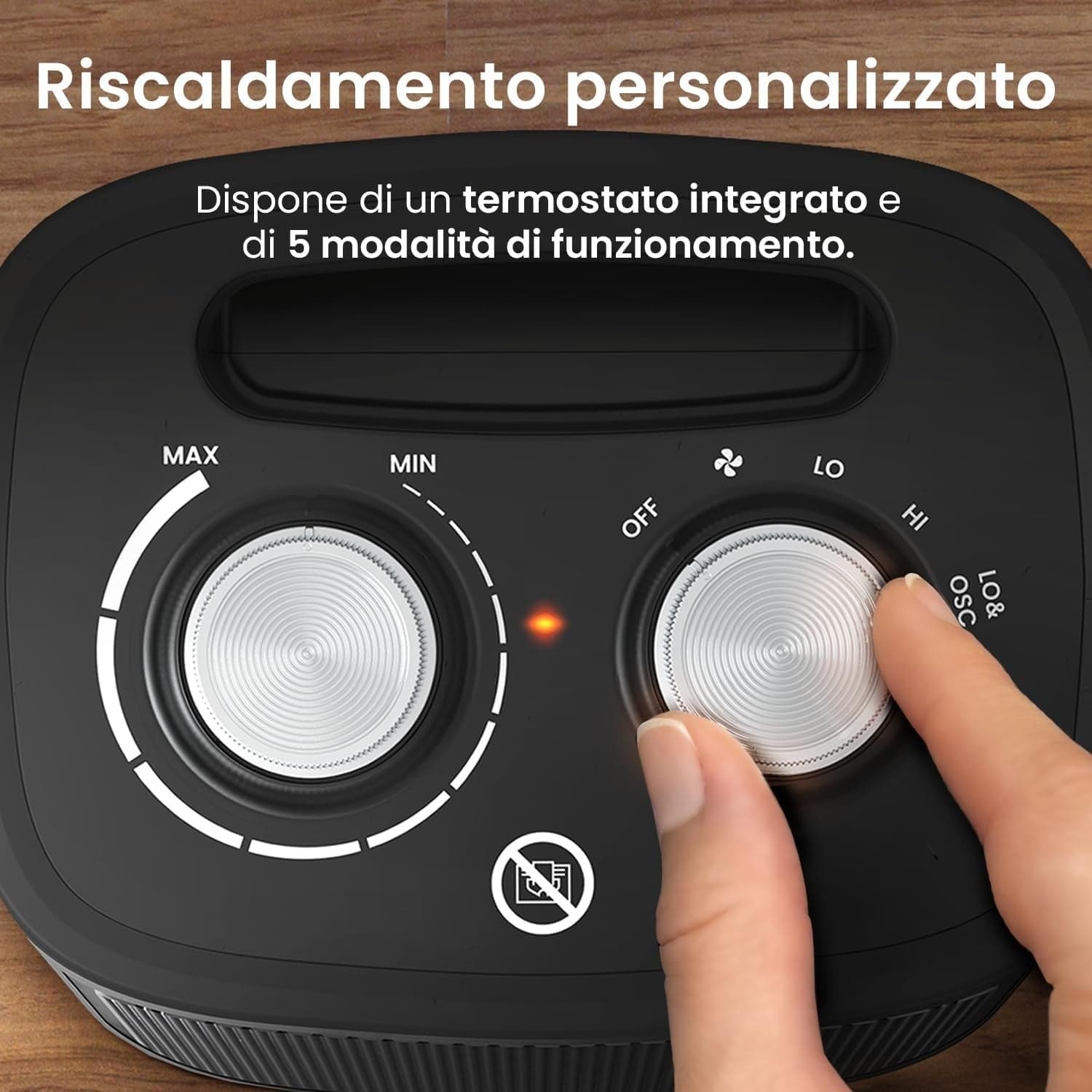 Termoventilatore Ceramico 1800W Oscillante 60° Termostato 2 Livelli Ventola Nero - 9