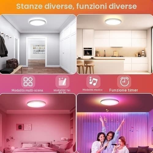 OTREN Plafoniera LED 36W RGB WiFi 3600LM 30cm Alexa Google Home Telecomando IP44 - 2