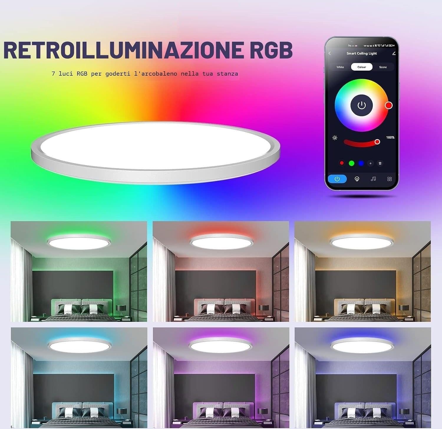 OTREN Plafoniera LED 36W RGB WiFi 3600LM 30cm Alexa Google Home Telecomando IP44 - 8