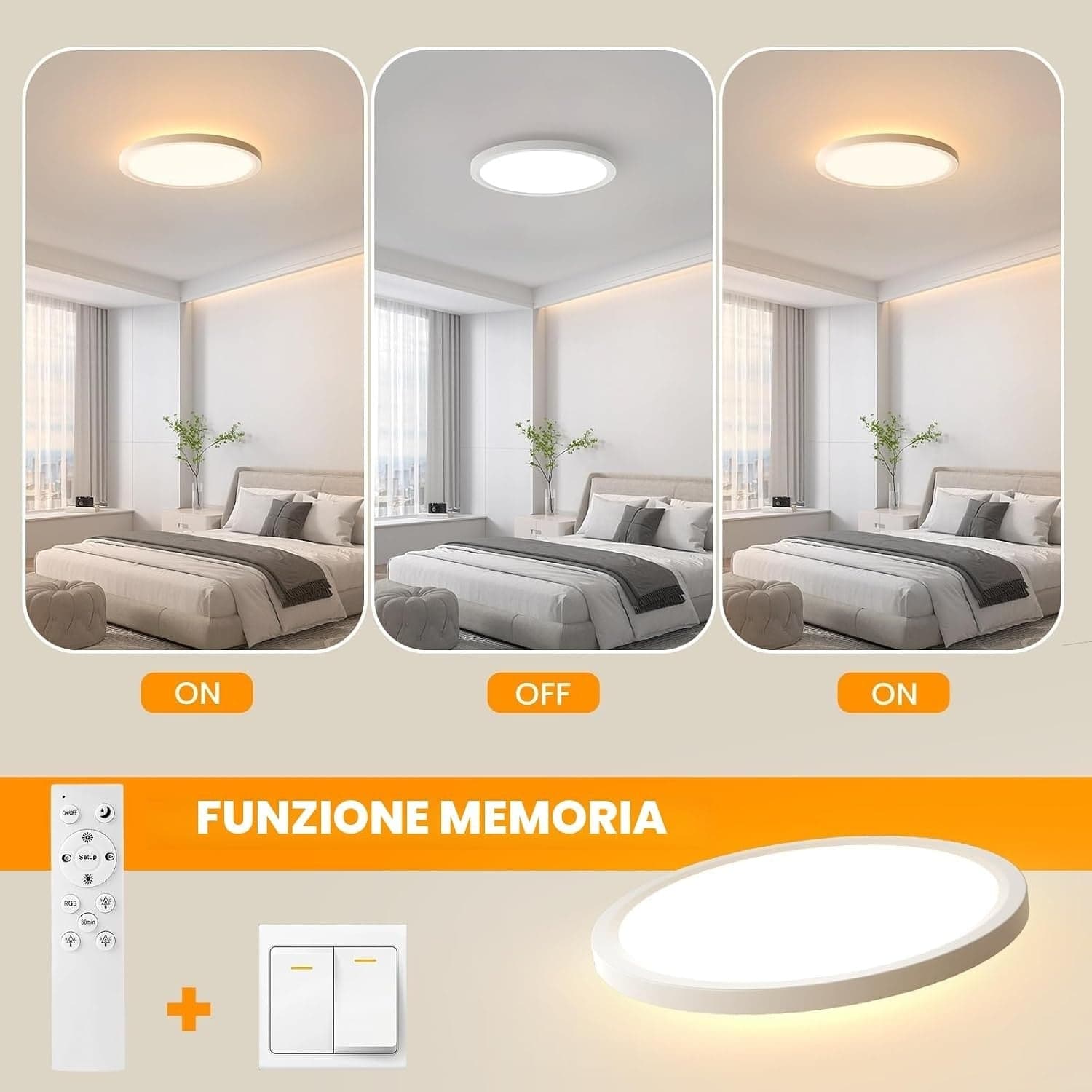 OTREN Plafoniera LED 36W RGB WiFi 3600LM 30cm Alexa Google Home Telecomando IP44 - 9