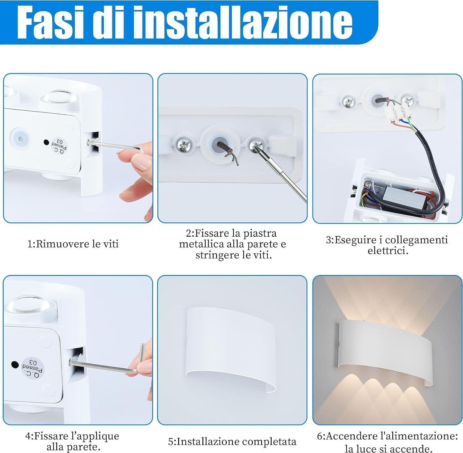 Applique Parete LED 24W 2400LM 3000K Luce Calda Interno Esterno Bianca Classe E - 4