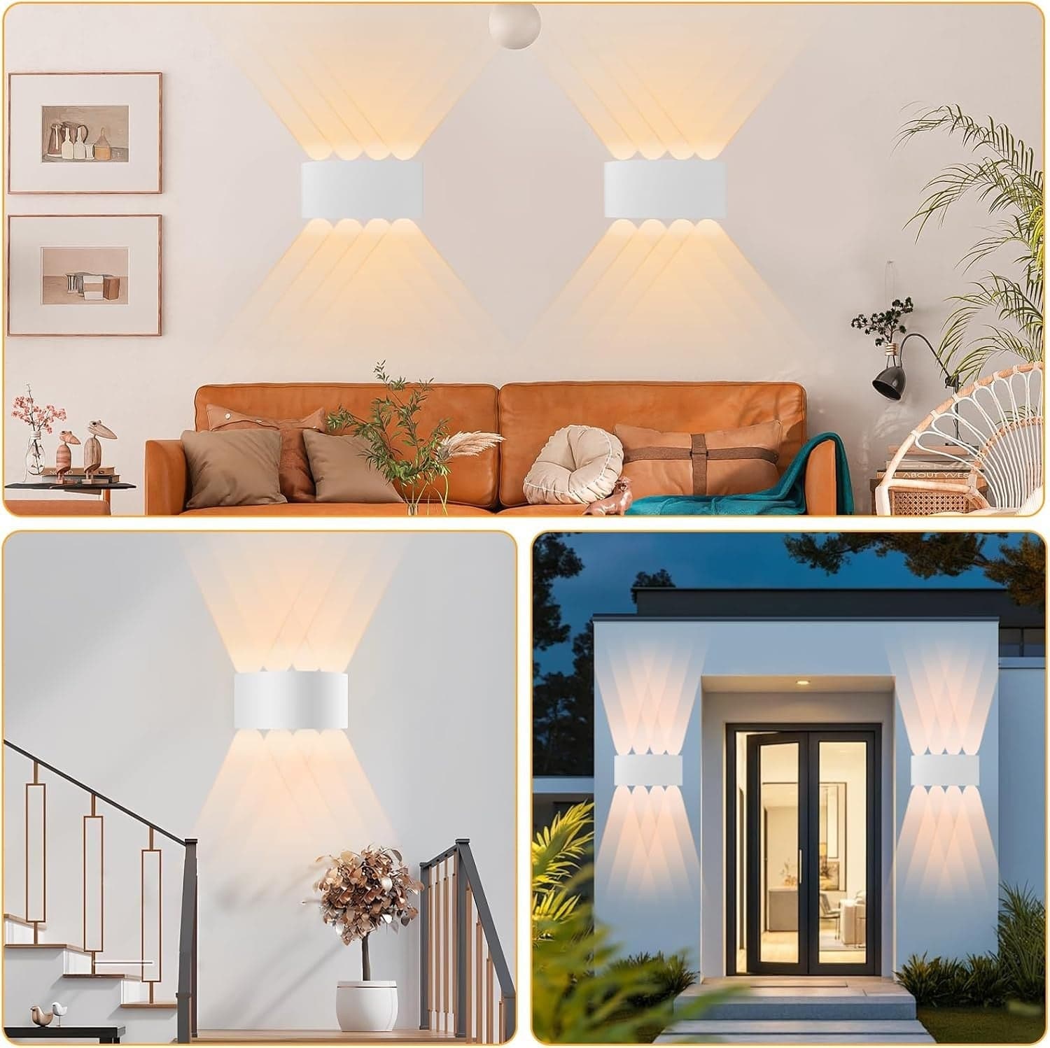 Applique Parete LED 24W 2400LM 3000K Luce Calda Interno Esterno Bianca Classe E - 5