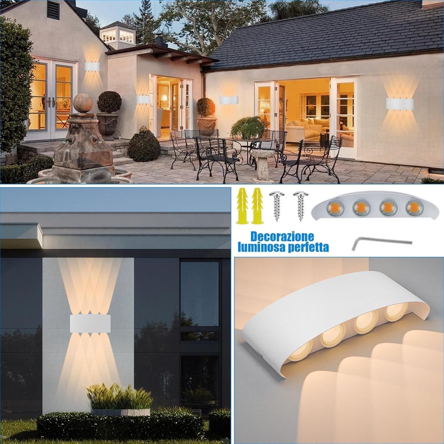 Applique Parete LED 24W 2400LM 3000K Luce Calda Interno Esterno Bianca Classe E - 6