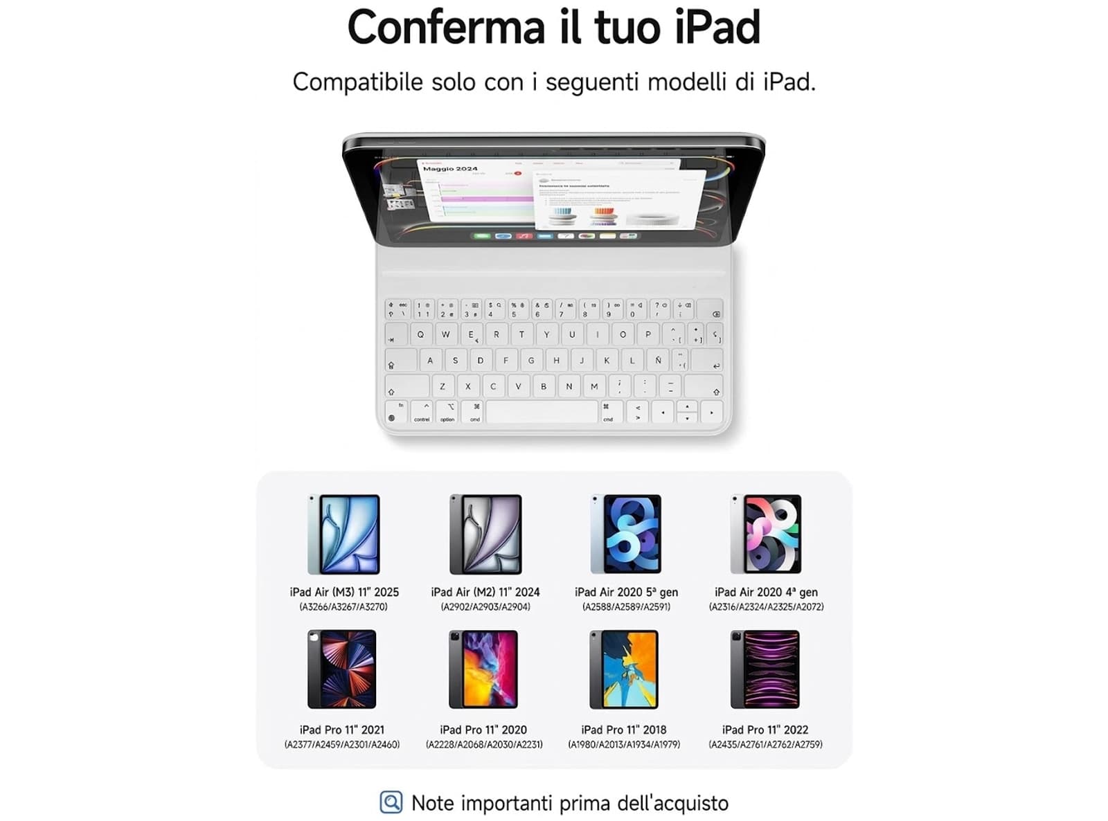 Custodia con Tastiera per iPad Air 11″ M4/M3/M2 5ª/4ª Gen Smart Folio Cover Magnetica con Tastiera Layout Spagnolo QWERTY - 2