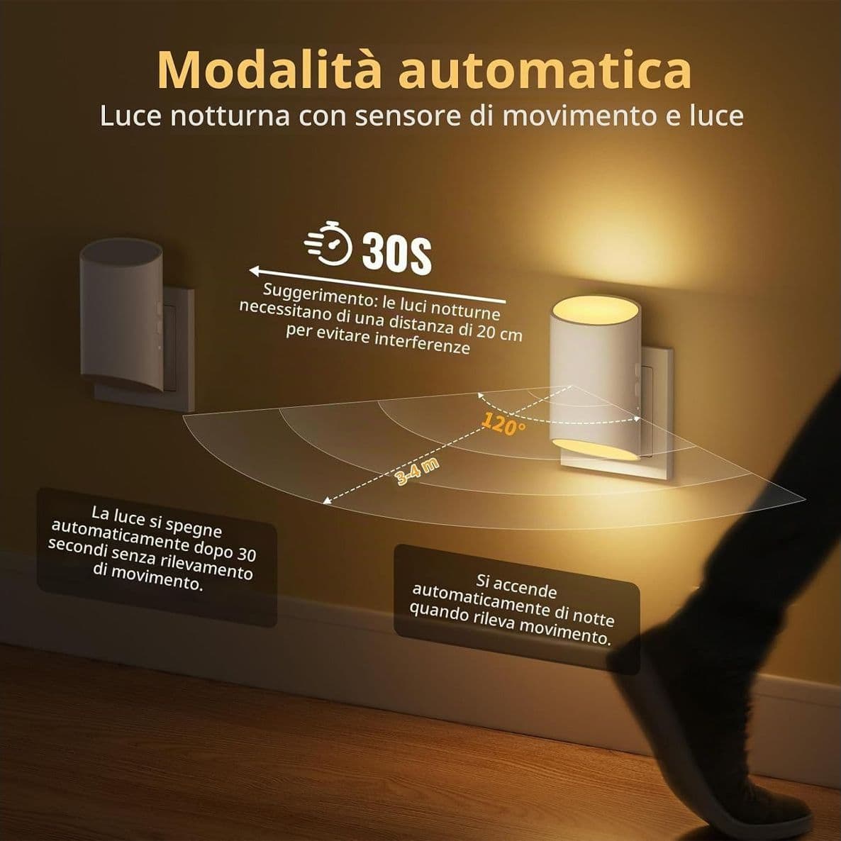 Suright Coppia di Luci Notturne LED da Presa con Sensore di Movimento e Crepuscolare Dimmerabile 1-100LM Luce Calda 3000K per Camera Bambini Scale e Corridoi - 3