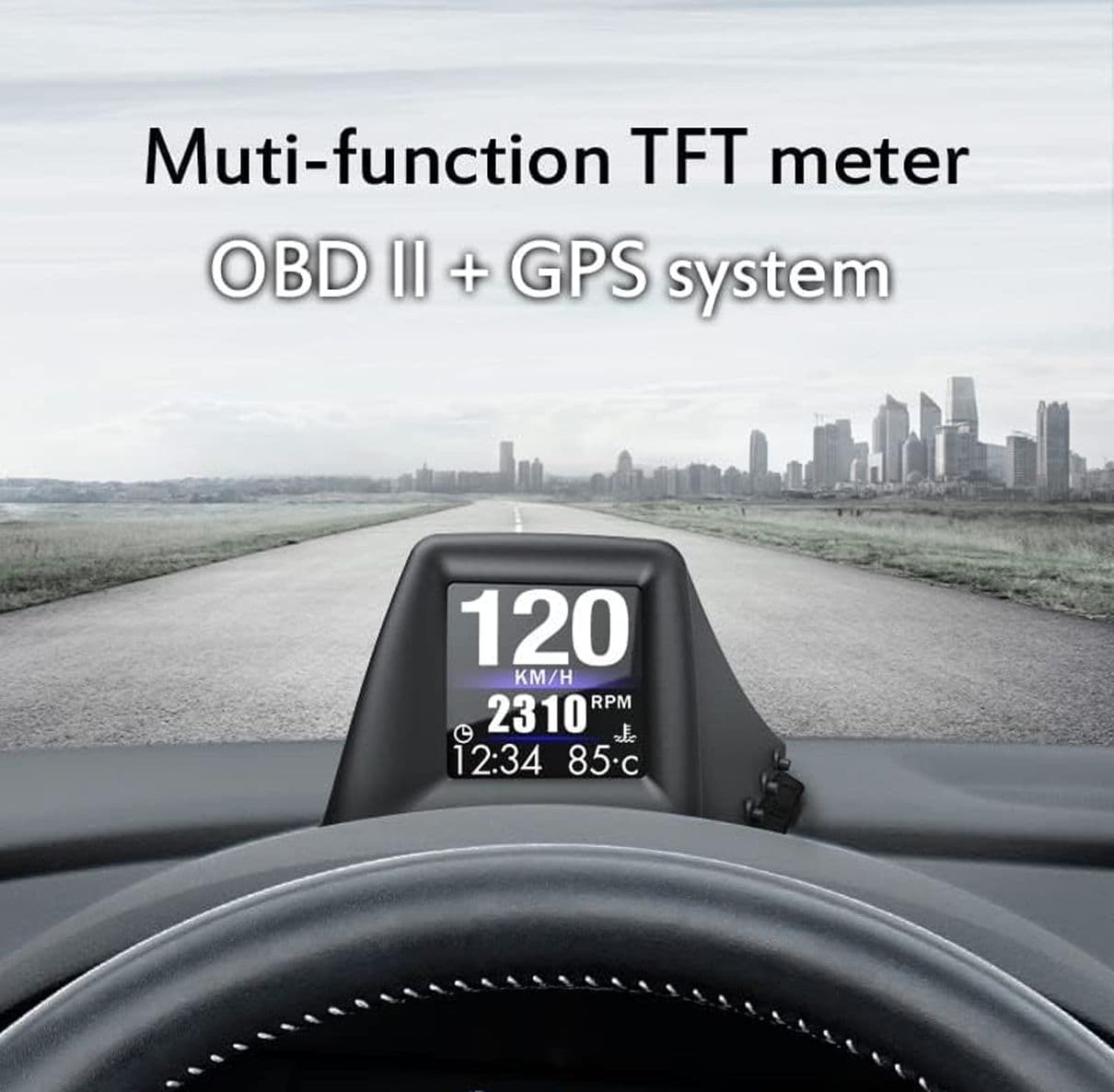 Tachimetro A401 HUD Multifunzione OBD2 + GPS Computer di Bordo Head-Up Display con Contagiri Pressione Turbo Olio RPM e Temperatura Acqua – Universale per Auto - 2