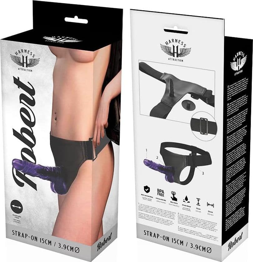 Strap-on Harness Attraction Robert viola 15 cm Ø 3,9 cm cintura regolabile - 6