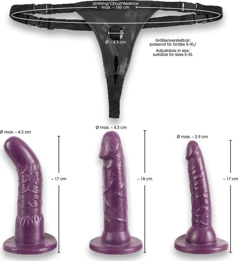 Strap-On Bad Kitty Viola Set 3 Dildo 17-18 cm Harness Regolabile S-XL Orion - 3