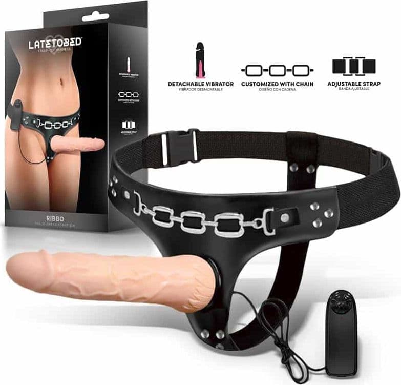 Strap-On Vibrante Latetobed Ribbo Dildo Realistico 19 cm Ø 4 cm Telecomando Harness LT-733 - 8